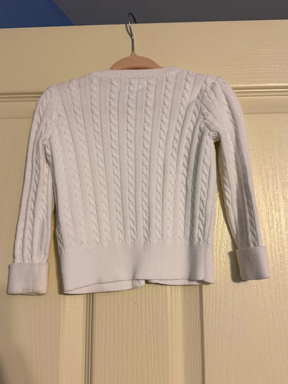 Ralph Lauren White Cable-Knit Cardigan with Pink Pony Accent